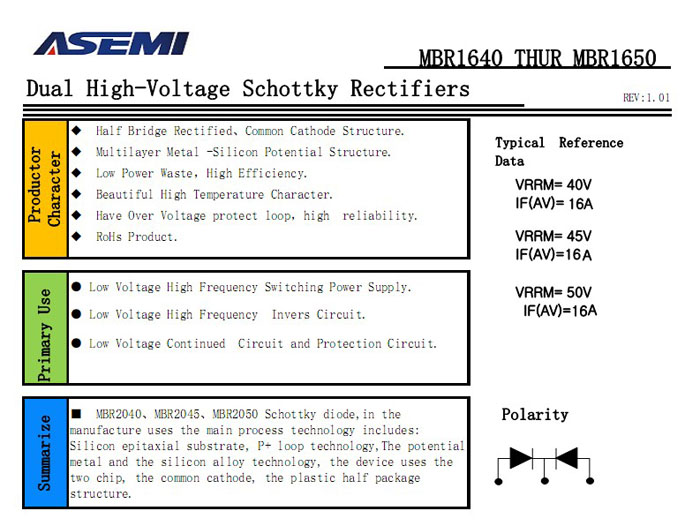 ASEMI品牌MBR1645CT参数