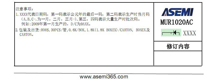 ASEMI超快恢复MUR1020AC