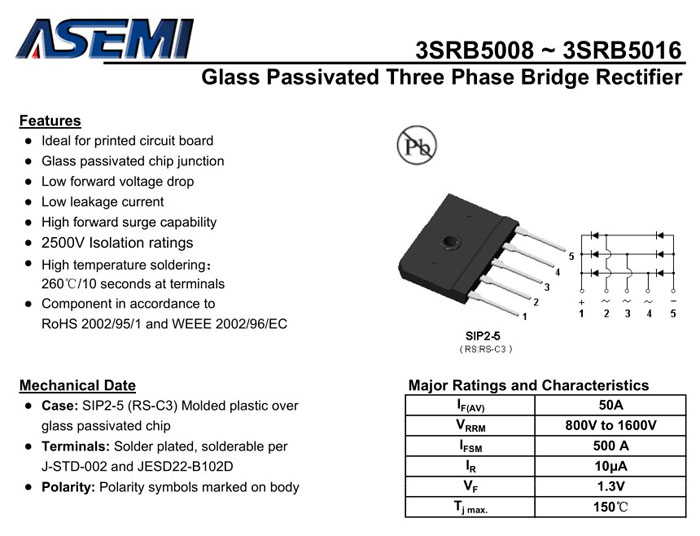 ASEMI三相<a href='http://www.asemi360.com/zhengliuqiao.html' class='keys' title='点击查看关于整流桥的相关信息' target='_blank'>整流桥</a>3SRB5016规格书