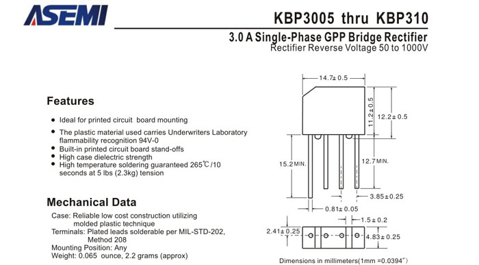 ASEMI品牌KBP306规格书