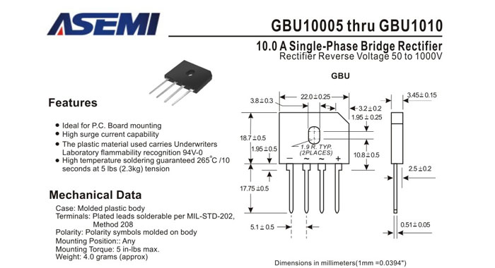 ASEMI品牌GBU1006规格书