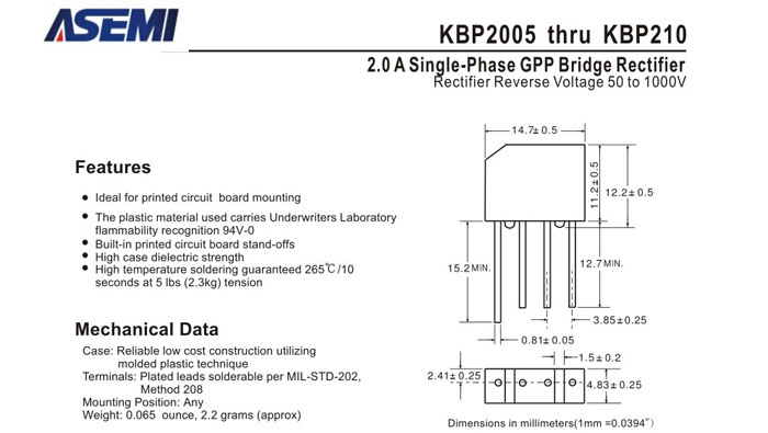 ASEMI品牌KBP206规格书