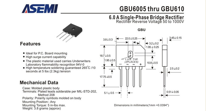 ASEMI品牌GBU608规格书