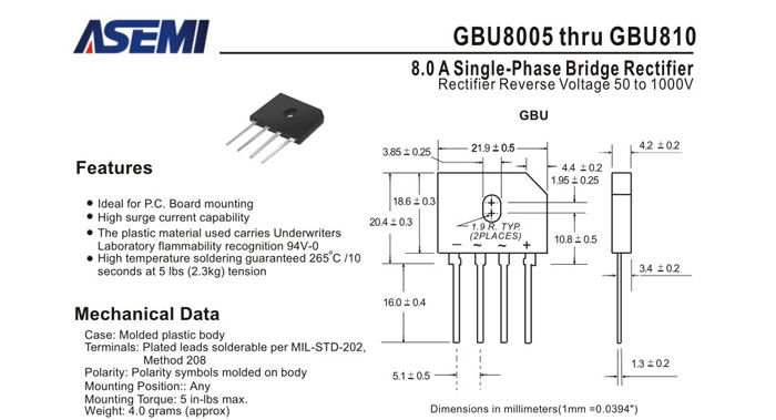 ASEMI品牌GBU810规格书