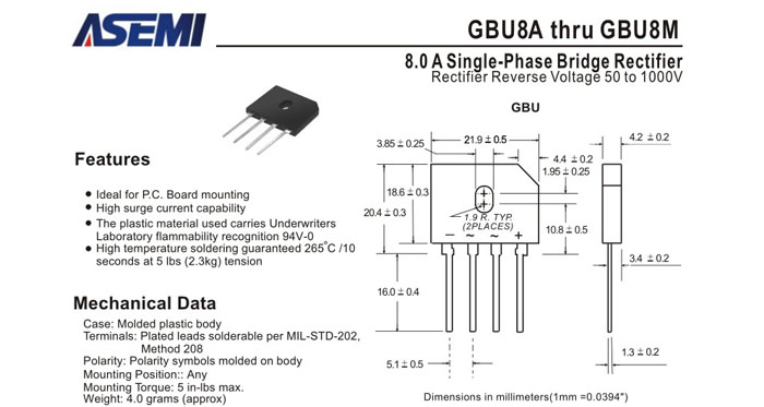 ASEMI品牌GBU8J规格书