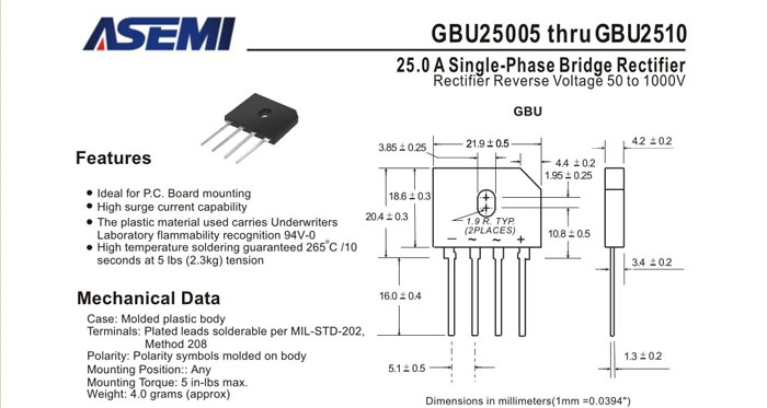 ASEMI品牌GBU2508规格书