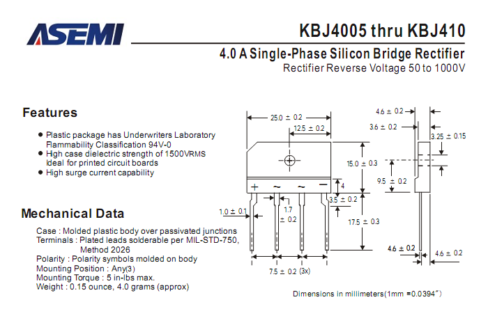 ASEMI整流桥KBJ408中文资料