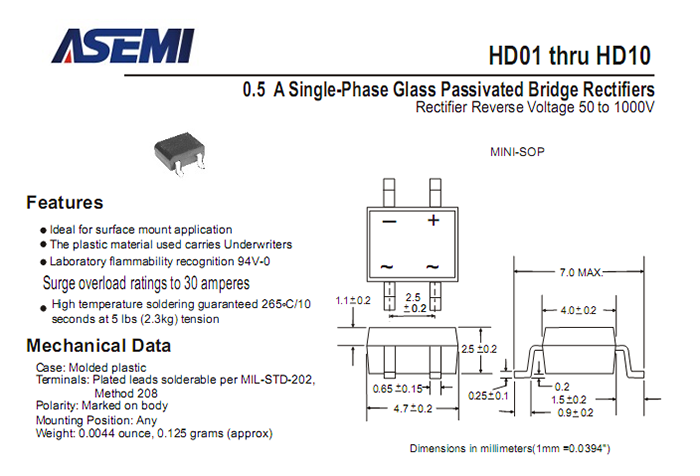 ASEMI品牌HD06参数规格书