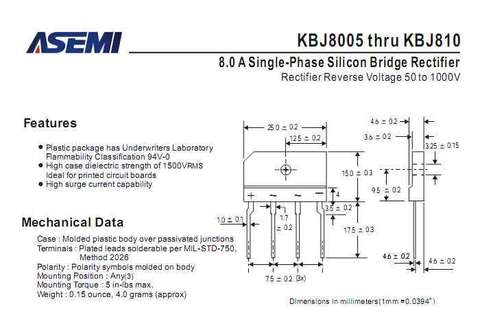 ASEMI整流桥KBJ810中文资料