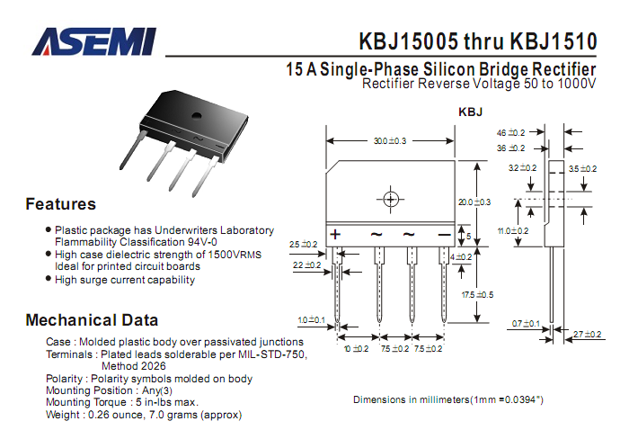 ASEMI整流桥KBJ1506中文资料