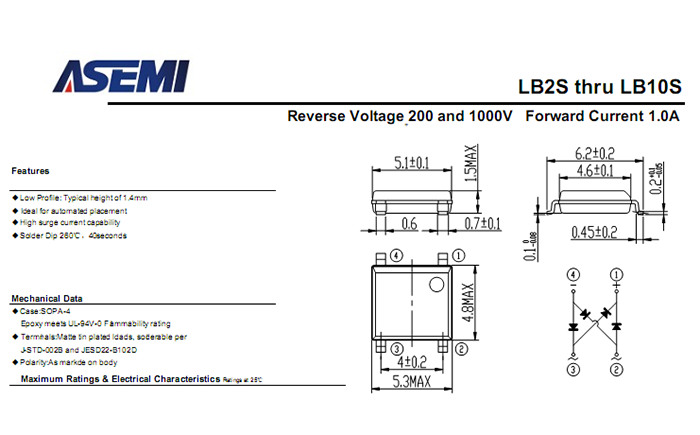 ASEMI品牌LB6S参数规格书