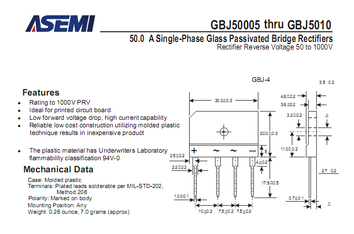 ASEMI整流桥GBJ5010中文资料