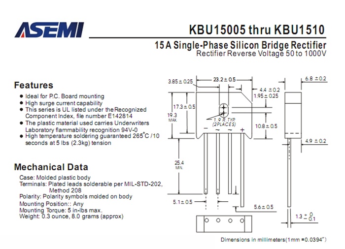 ASEMI品牌KBU1508参数规格书