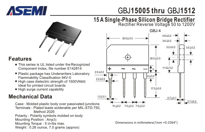 ASEMI整流桥GBJ1512中文资料