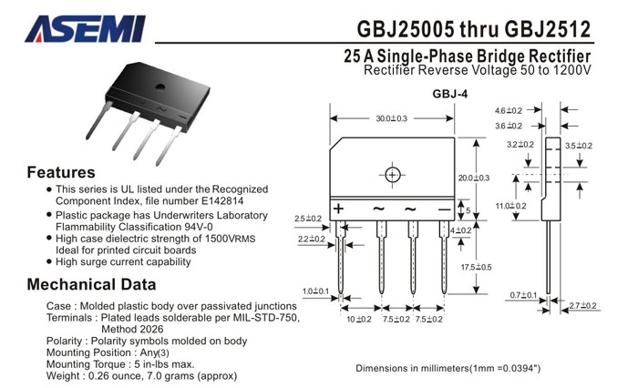 ASEMI整流桥GBJ2512中文资料