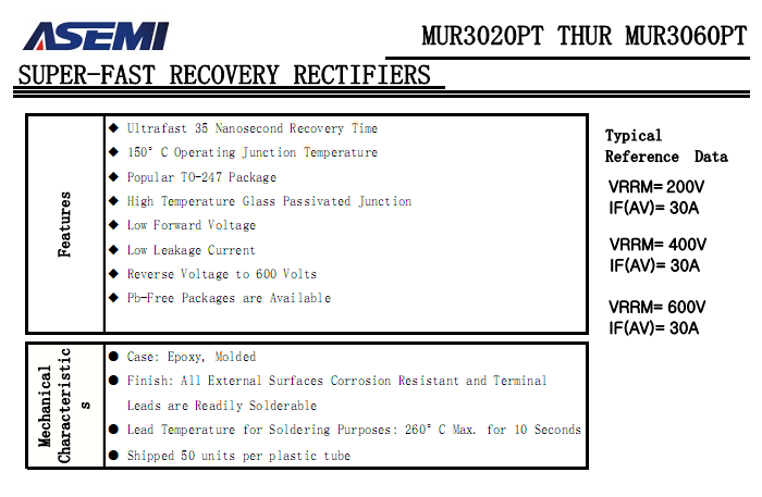 MUR3060PT中文资料参数书